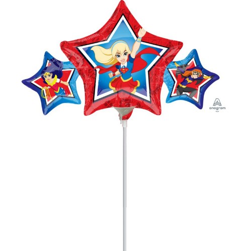 Colorful mini foil balloons featuring DC Superhero Girls, perfect for parties and celebrations. Lightweight and easy to inflate.
