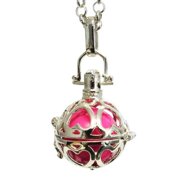 Rhodium-plated heart locket necklace with 80cm chain, designed for keepsakes and a gentle angelic chime.