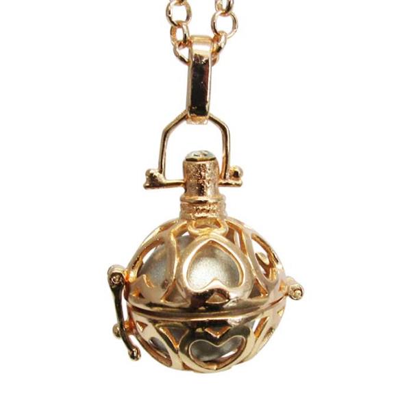 Heart-shaped Angel Caller locket in rose gold, featuring a unique design and 80cm adjustable chain for elegance and spirituality.