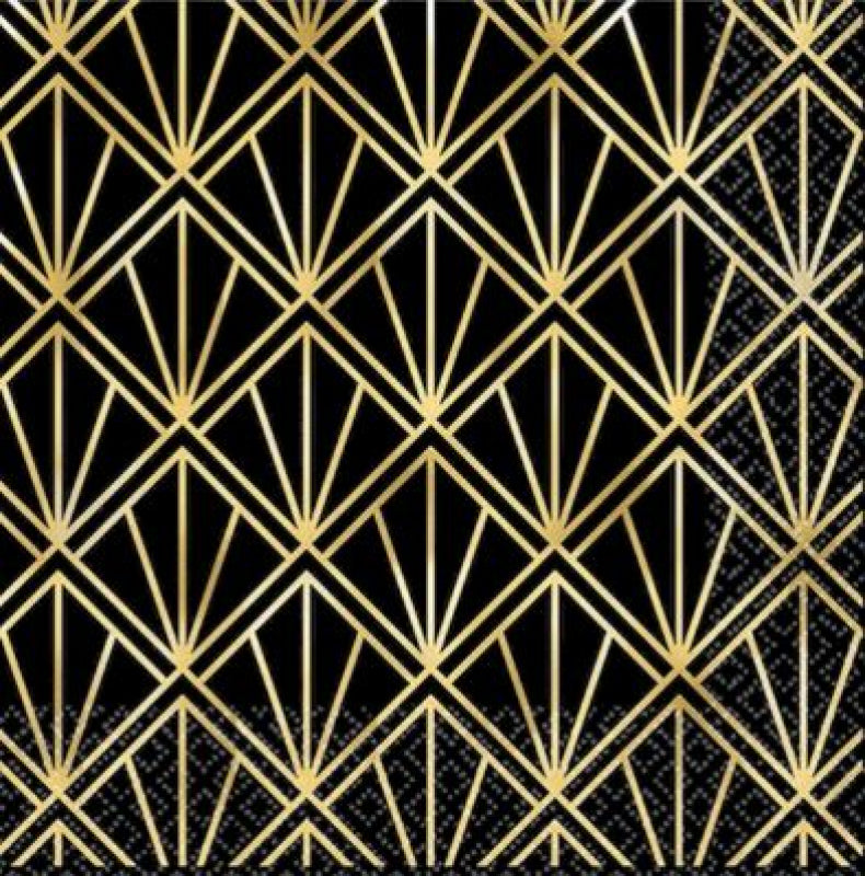 Stylish Glitz & Glam beverage napkins with hot stamp, perfect for elegant celebrations; pack of 16, 25cm x 25cm, biodegradable.