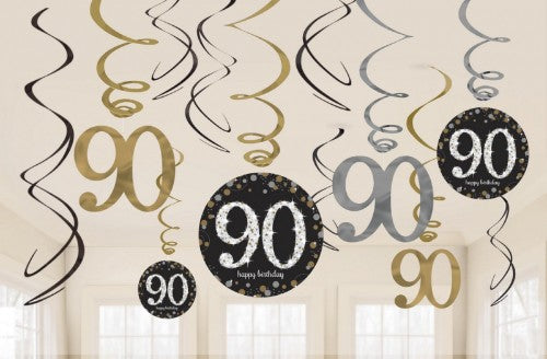 Vibrant pack of 12 foil swirls in various sizes, perfect for enhancing party decor and celebrations.
