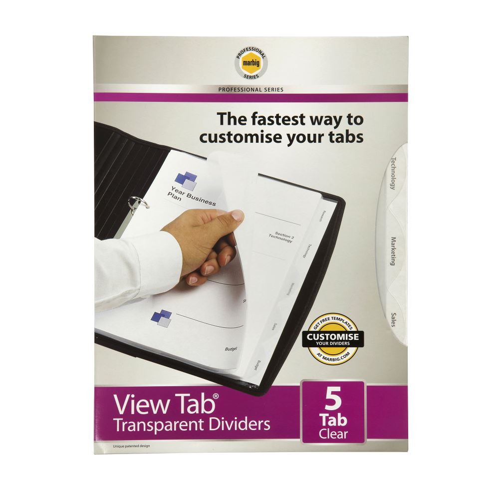Clear polypropylene A4 dividers with viewable tabs for easy document organization; reusable and customizable.