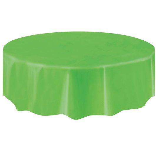 Lime green round table cover for 8-seater tables, perfect for parties and easy clean-up, now available at a clearance price.