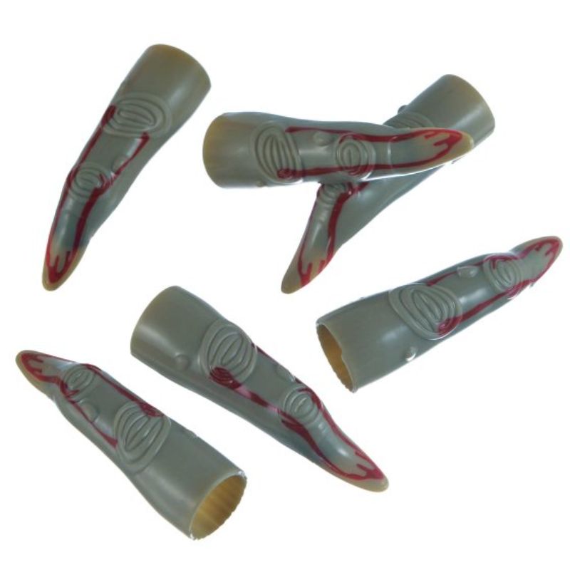 Pack of 10 spooky 6cm plastic zombie fingers, perfect for Halloween decor and themed party favors.
