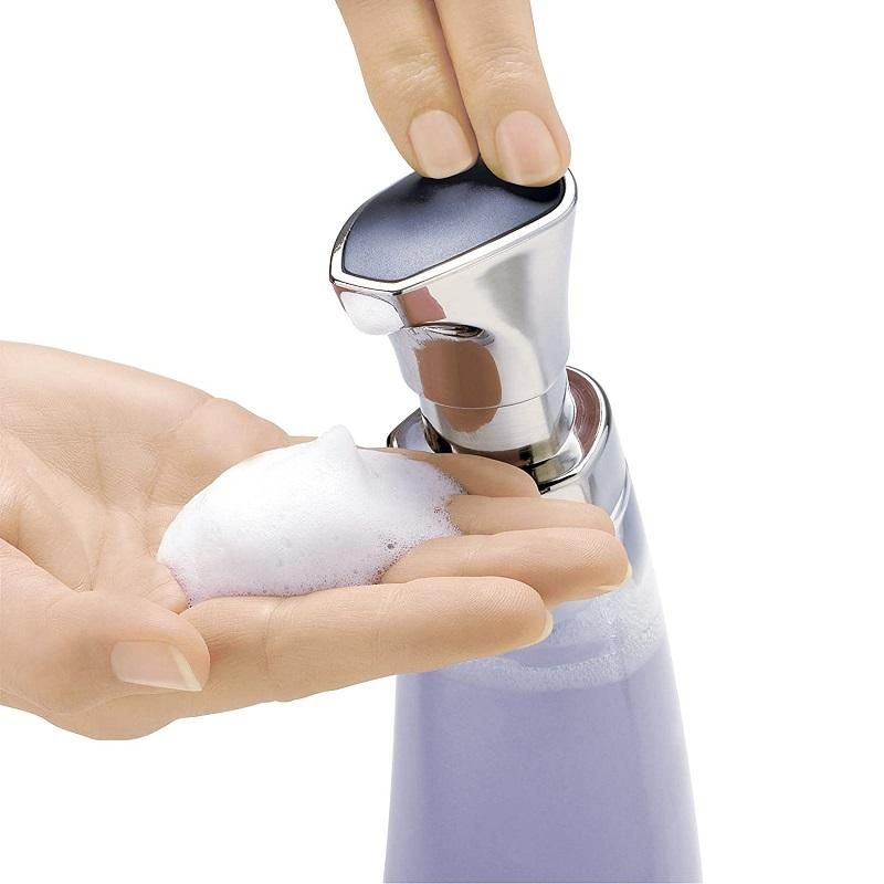 Cuisipro Ergonomic Foam Pump with non-aerosol design, durable plastic, and one-hand operation for efficient soap dispensing.