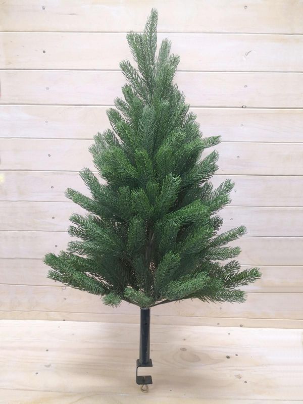3' artificial PE Christmas pine tree with a metal clamp, perfect for small spaces and easy, maintenance-free holiday decor.