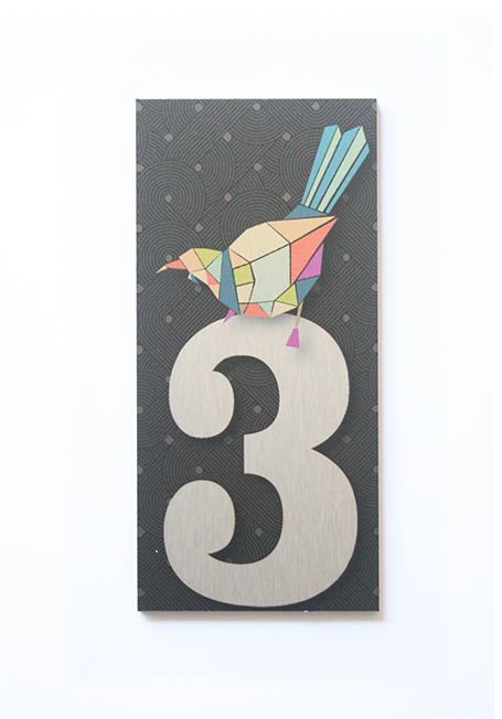 Brushed silver house number '3' in durable ACM, designed for visibility and easy installation on your letterbox.