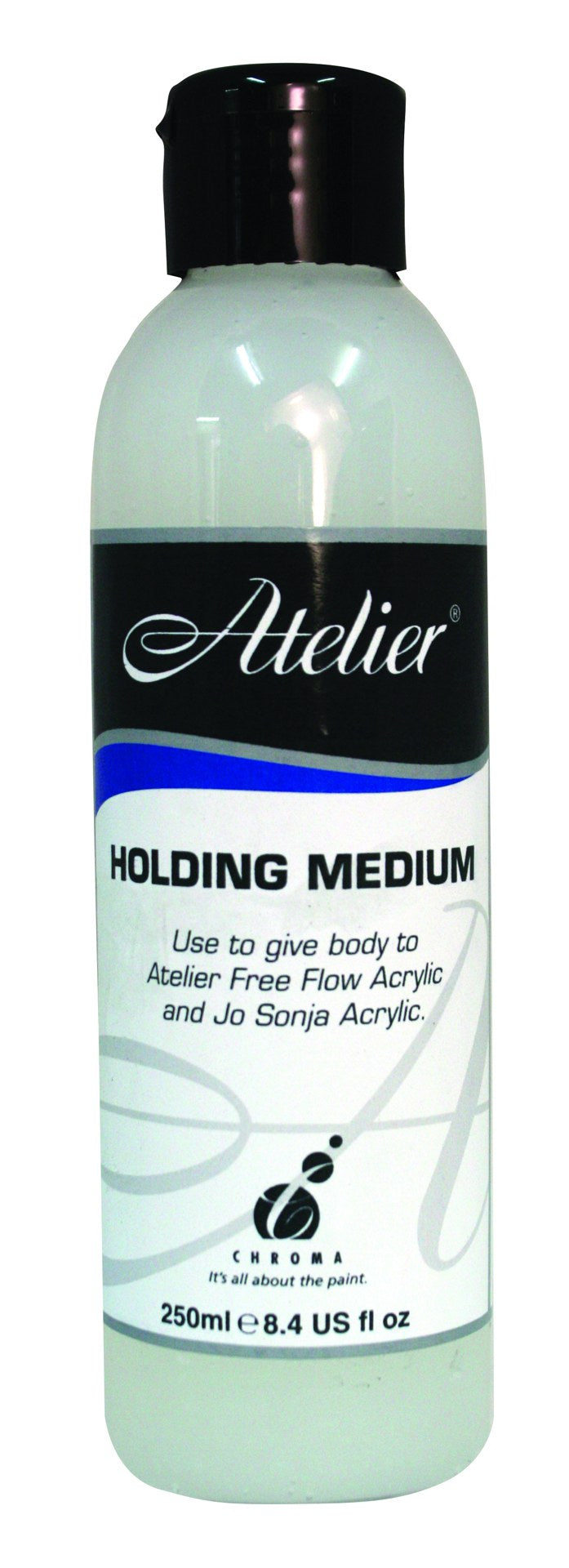 ATELIER HOLDING MEDIUM 250ml bottle for enhanced texture and control in acrylic painting, ideal for artists seeking detailed effects.