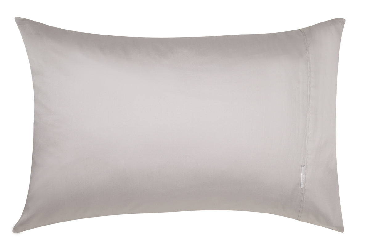 Luxurious pewter pillowcase in 400TC Egyptian cotton sateen, offering softness, sheen, and comfort for a restful sleep.