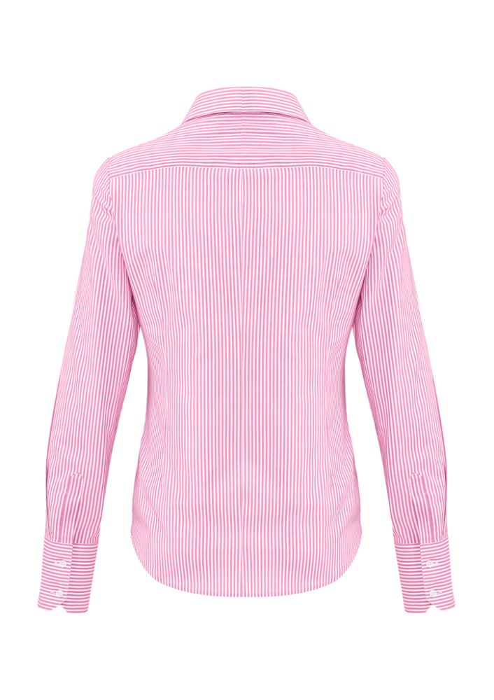Melon long sleeve shirt for women, featuring a semi-fitted style, striped design, and comfortable stretch cotton blend.