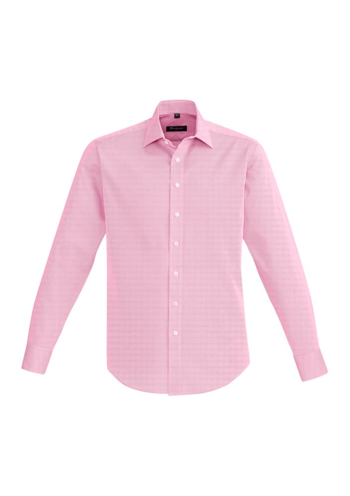 Hudson Men's Long Sleeve Shirt in vibrant Melon, tailored executive-fit, 100% cotton with unique dobby texture and stylish details.