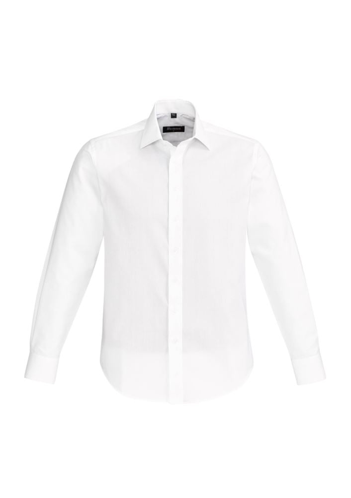 Hudson Men's Long Sleeve Shirt in white, XL, featuring premium cotton, smooth texture, contrast cuffs, and executive fit.