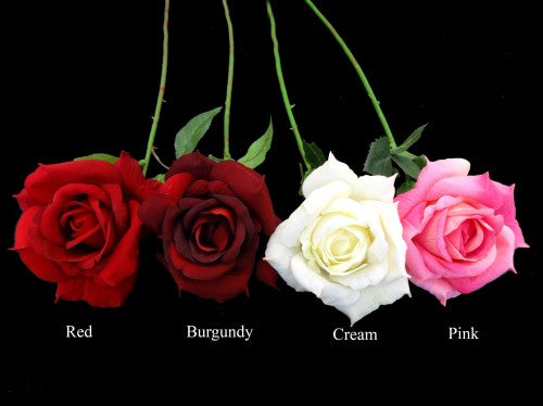 Lifelike White Velvet English Rose stem, 62 cm tall with soft white petals, perfect for elegant floral arrangements.