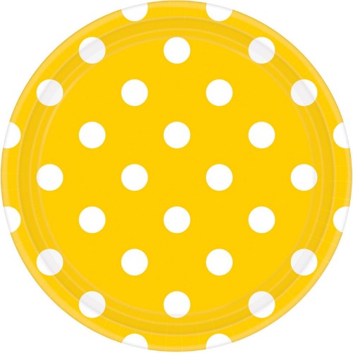Round Plate - Yellow Sunshine Dots (Pack of 8)