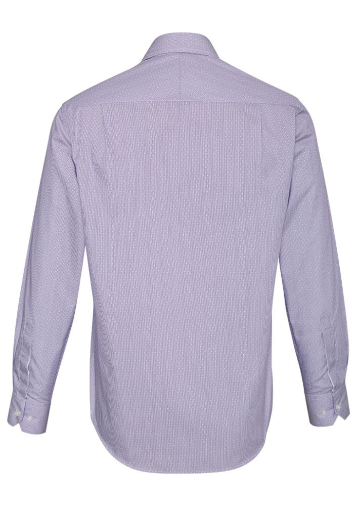Calais Men's Long Sleeve Shirt in Purple Reign, featuring a premium cotton blend, executive fit, and stylish chevron accents.