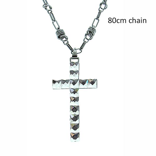 Gunmetal necklace featuring a square diamante cross pendant, elegant design perfect for casual or formal wear.