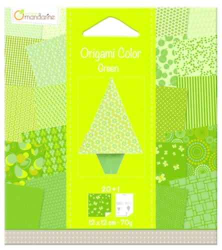 Avenue Mandarine Colour Origami Kit with 20 green sheets and instructions for creating a tree sculpture, ideal for kids 6+.