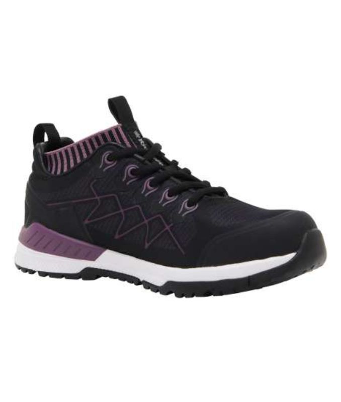 KingGee Vapour K26555 women's black safety shoes, size 7, featuring heat resistance, slip resistance, and stylish design.