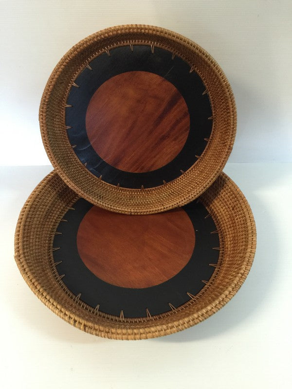 Set of 2 solid rattan trays, versatile for serving or decor, featuring natural texture and earthy tones.