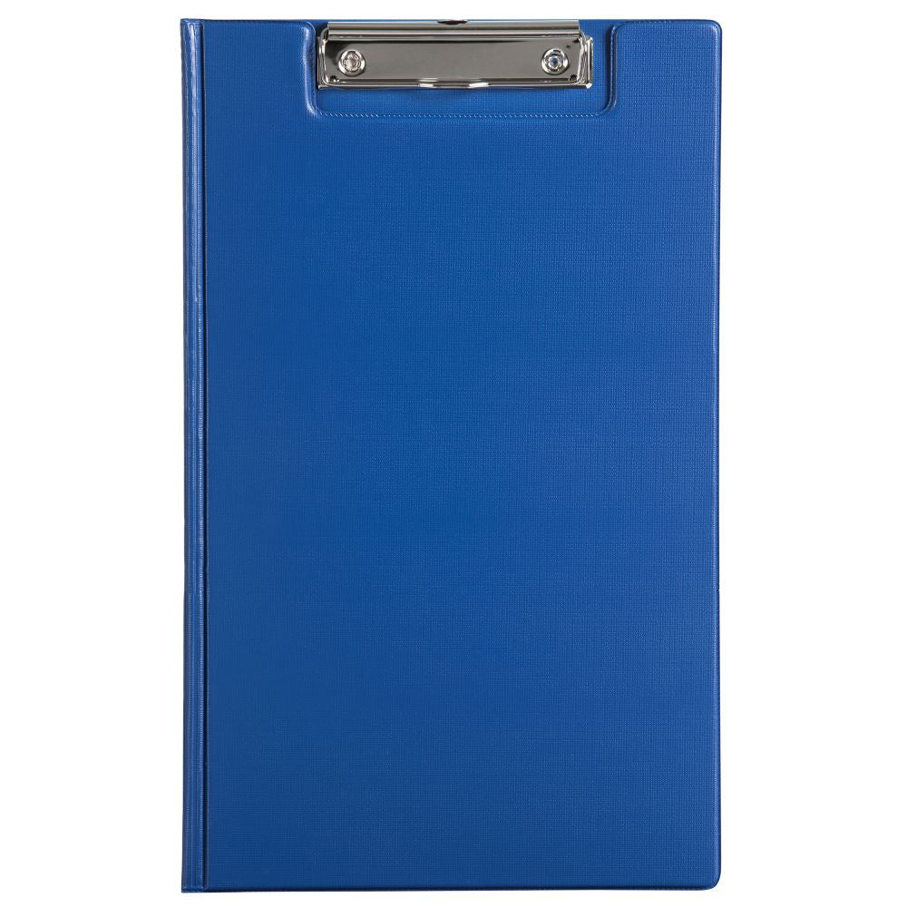 Blue Marbig Clipfolder made of durable PVC, featuring wire clips and a clear pocket for organized document storage.