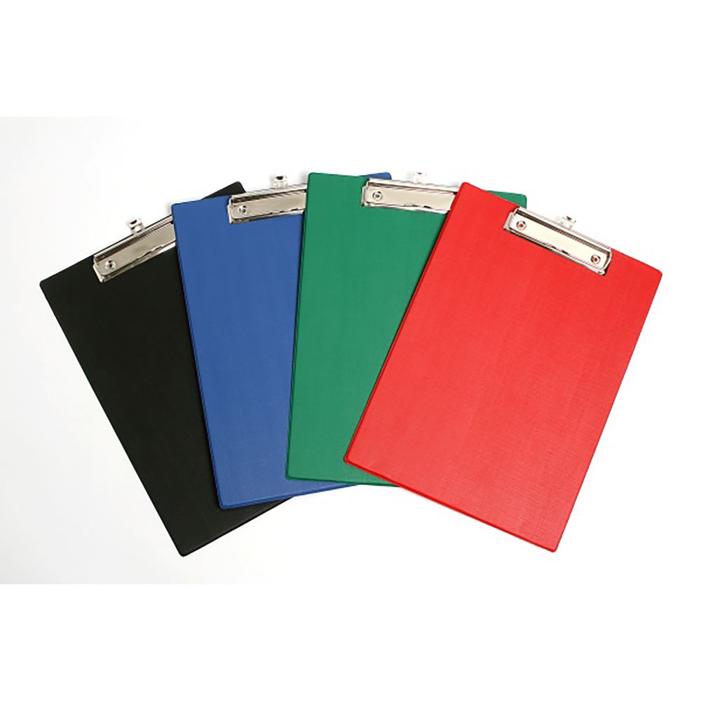 Vibrant red Marbig PVC foolscap clipboard featuring a sturdy metal clip and retractable hook for versatile organization.