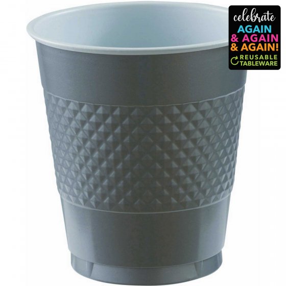 Premium Plastic Cups 355ml 20 Pack - Silver (Pack of 20)