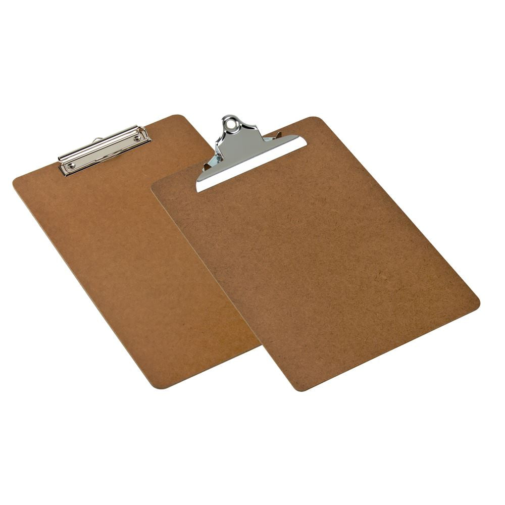 Marbig Foolscap clipboard with a durable masonite surface and strong metal clip, featuring a retractable hanging hook.