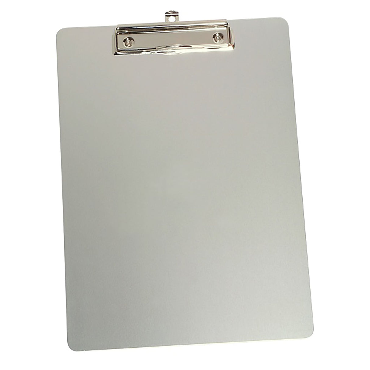 Modern Marbig A4 Aluminium Clipboard with chrome clip, durable design, and retractable hanging hook for easy organization.