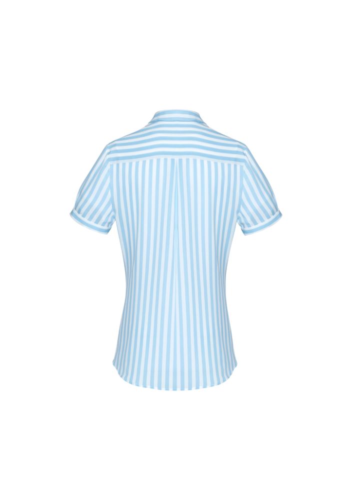 Verona Ladies Short Sleeve Shirt in Alaskan Blue, featuring a concealed button front and elegant inverted back pleat.