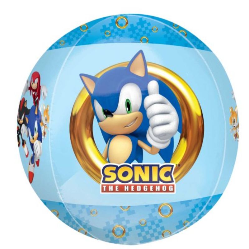 Vibrant 38cm x 40cm Orbz XL Sonic the Hedgehog 2 balloon, perfect for themed parties and celebrations, durable and self-sealing.