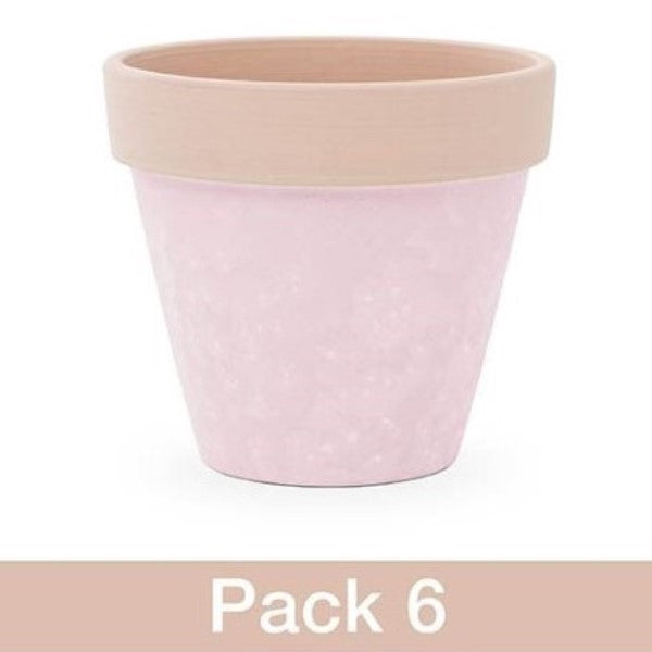Light purple terracotta pot set of 6, perfect for indoor/outdoor plants, featuring optimal drainage and handcrafted design.