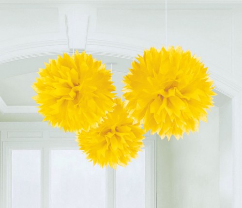 Fluffy Tissue Decorations  -  Yellow - Pack of 3