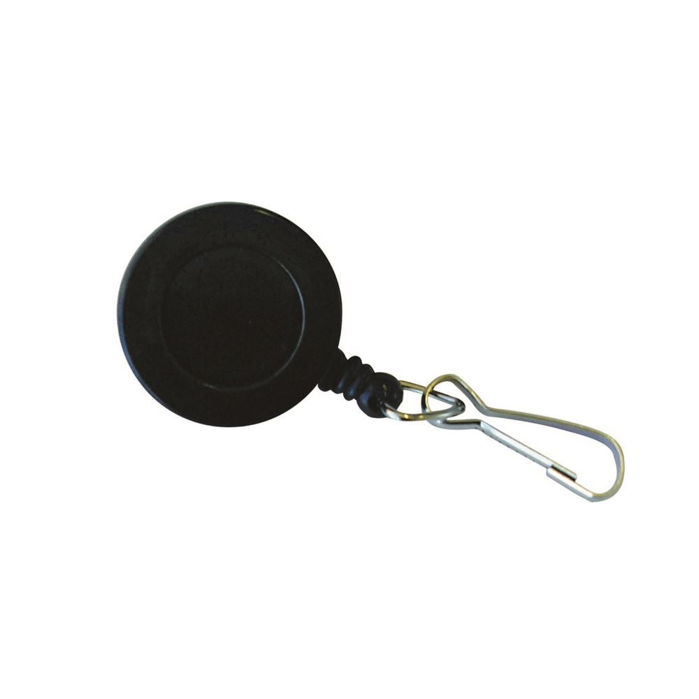 Black Kevron Badge Reel Clip On Swivel with durable nylon cord, ideal for easy ID access in professional environments.