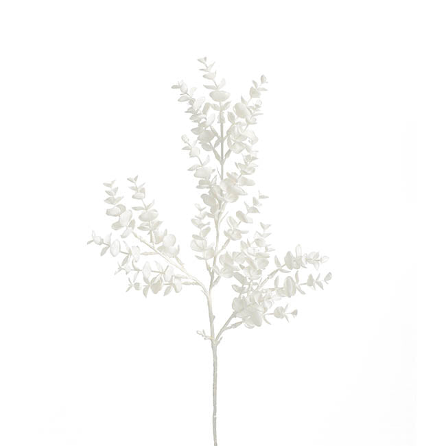 Artificial Eucalyptus Baby Leaf Spray in white, 62cm high, ideal for elegant home decor, arrangements, or centerpieces.