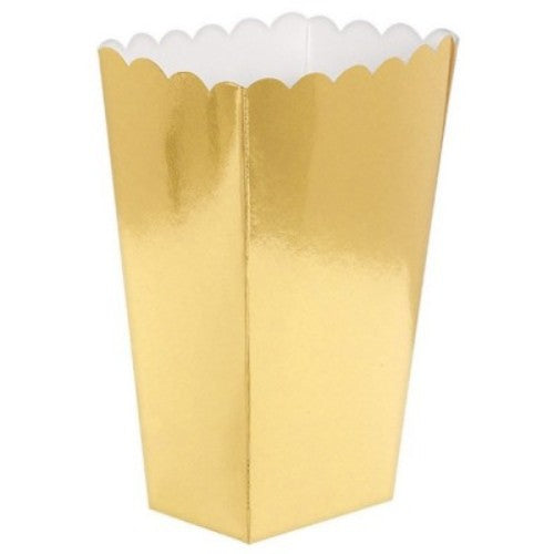 Elegant gold popcorn favor boxes in a pack of 5, perfect for snacks and party favors for any celebration.