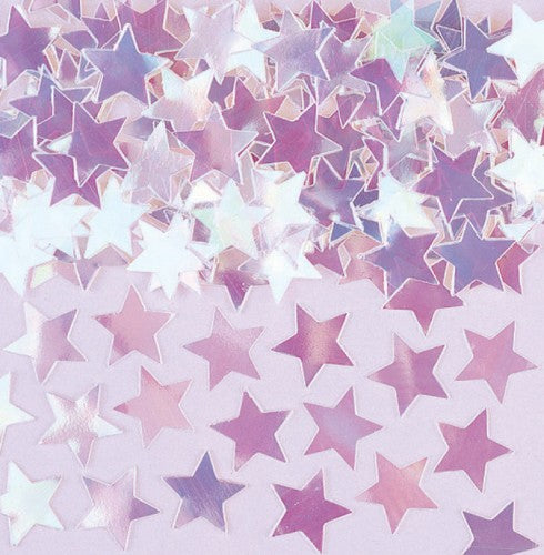 Iridescent mini star confetti in a 1/4 oz pack, perfect for enhancing celebrations and craft projects with shimmering sparkle.