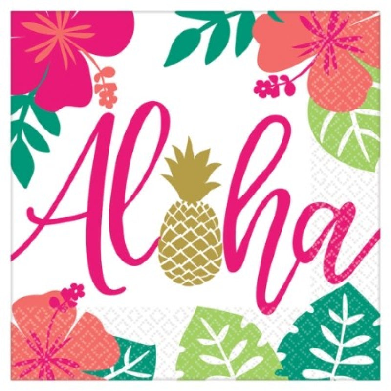 "You Had Me At Aloha Lunch Napkins: 16 vibrant, tropical-themed napkins perfect for parties and casual gatherings."