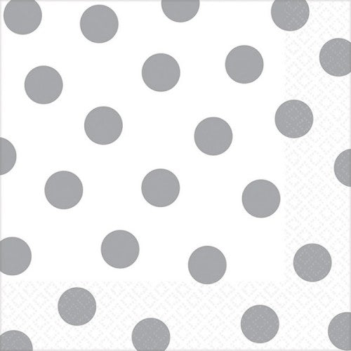 Frosty white Dots Lunch Napkins in a pack of 16, perfect for elegant dining and stylish table settings.