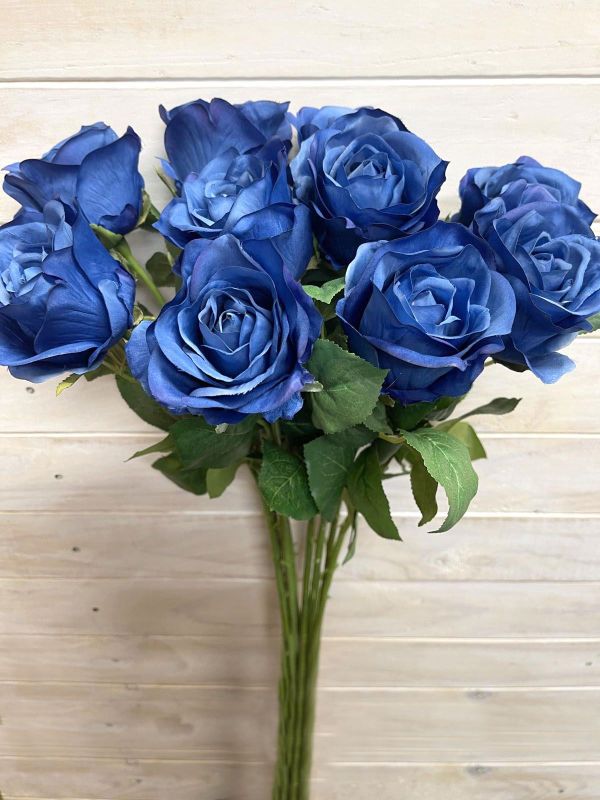 Lifelike blue Alice Rose Bud stem, perfect for stylish, maintenance-free home decor and floral arrangements.