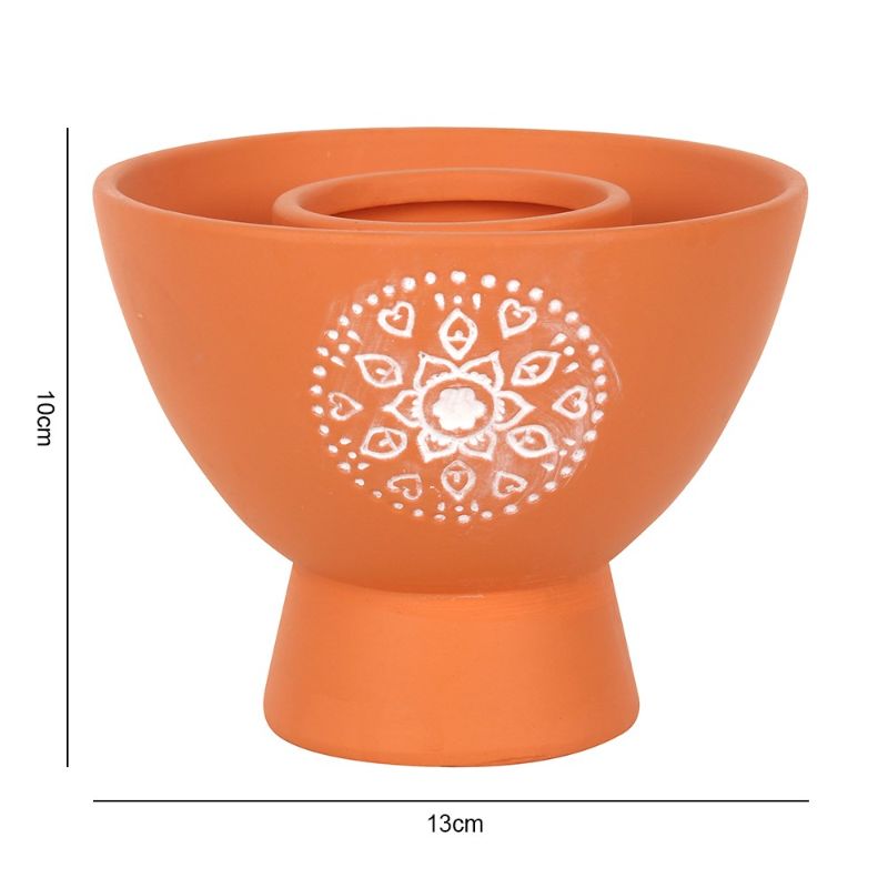 Mandela Natural Terracotta Smudge Bowl with an intricate Mandala design, perfect for cleansing rituals and home decor.