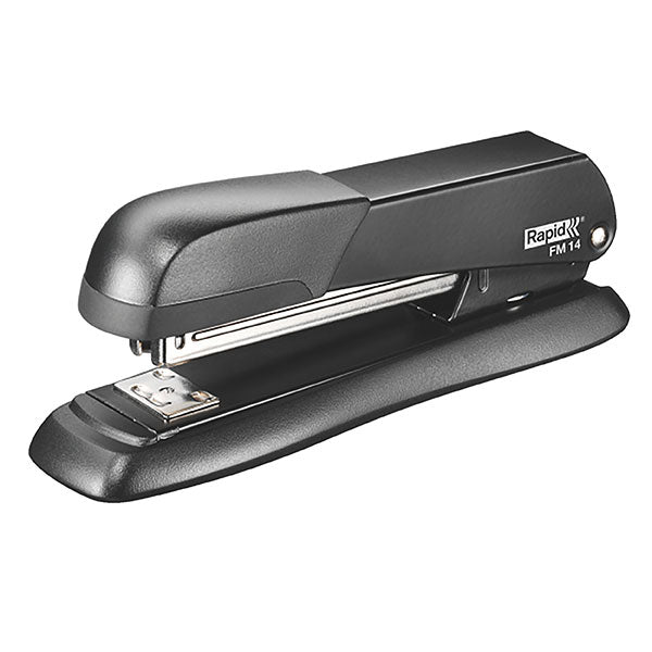 Rapid Stapler FM14 in black featuring a robust metal design, ergonomic grip, and adjustable modes for stapling and pinning.