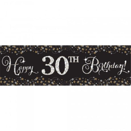 Giant colorful plastic banner kit, 1.6m x 50cm, with 24 age stickers for personalized party celebrations.