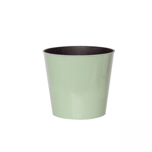 Gloss Pot Round in Soft Green, 15.5cm wide, 13cm high, ideal for stylish floral arrangements and home decor.