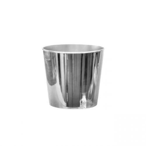 Sleek silver chrome round planter for flowers, succulents, and greens, enhancing home decor with modern elegance.