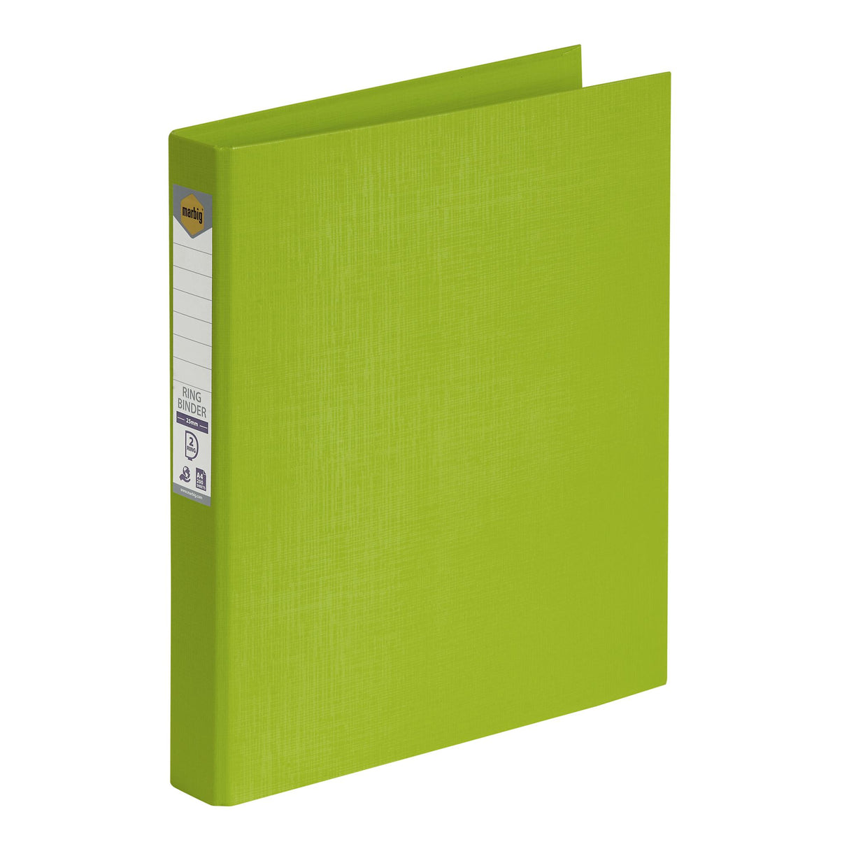 Bright lime A4 2D ring binder, eco-friendly, holds up to 200 sheets, perfect for organized document storage.