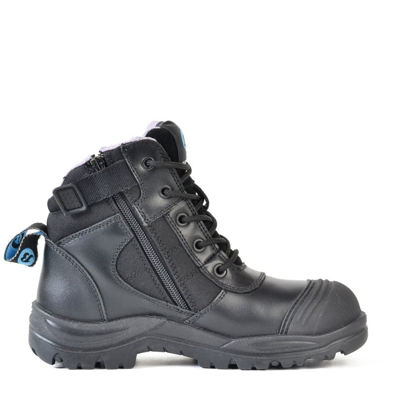 Stylish Bata Dakota Black ladies boots with leather upper, slip-resistant outsole, steel toecap, and comfort footbed, size 9.