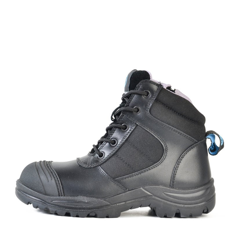 Bata Dakota Black Ladies Boots, size 11, featuring durable leather, slip resistance, steel toe, and comfort for various industries.