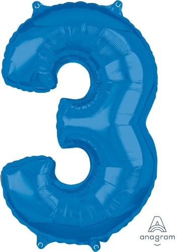 Numeral 3 Balloon Mid-Size Shape Blue
