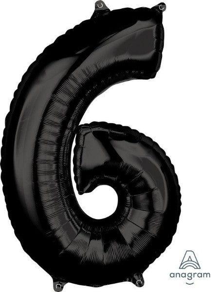 Foil Balloon - Mid-Size Shape Numeral 6 (Black)