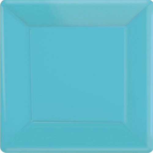 Square Carib Blue paper plates, 17cm, pack of 20, ideal for parties, picnics, and eco-friendly dining.
